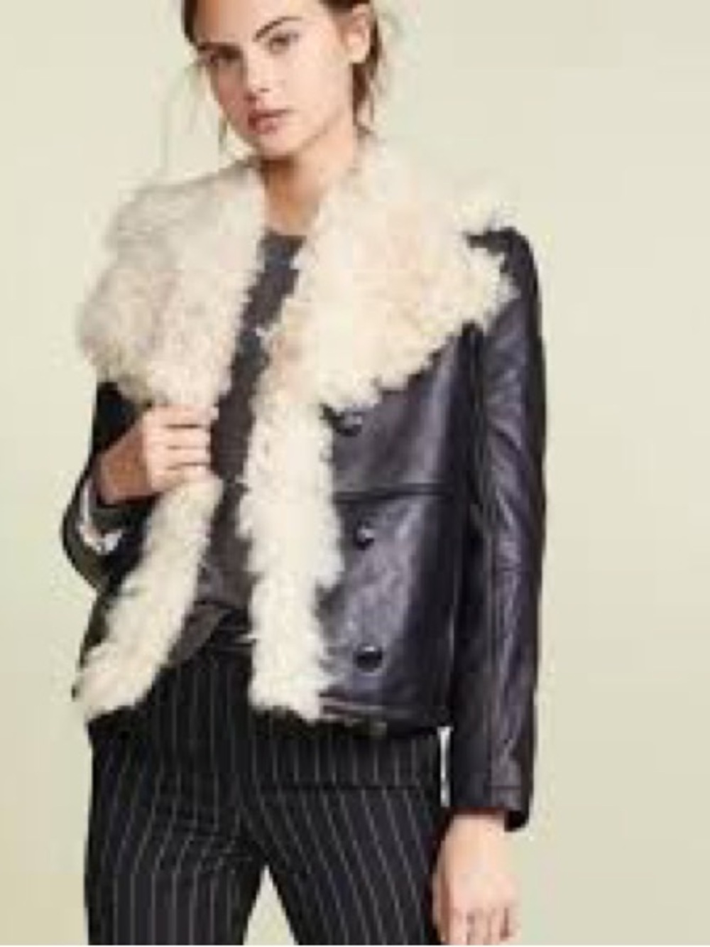 Like new Frame Genuine Black Leather Jacket w shearling lining, small